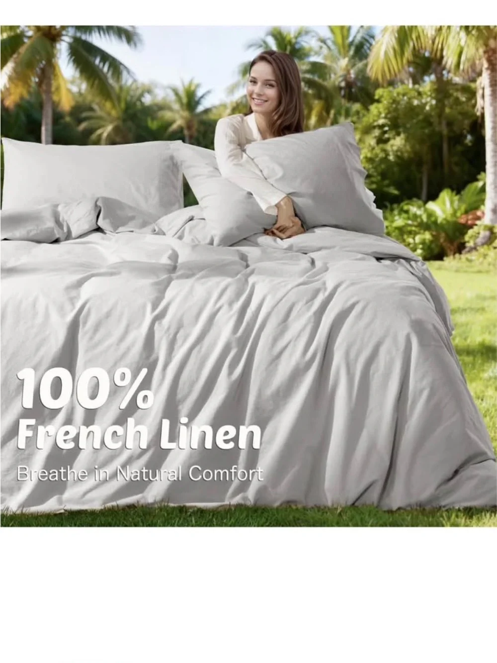 Linen Duvet Cover Set, 100% Washed French Flax Linen Bedding king size